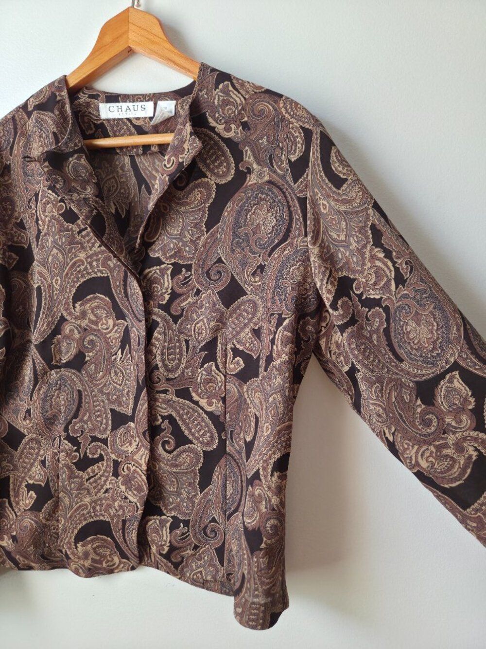 EUC CHAUS DARK ACADEMIA PAISELY PRINT BUTTONED SHIRT LONG SLEEVES SIZE 10 / M - Picture 4 of 13